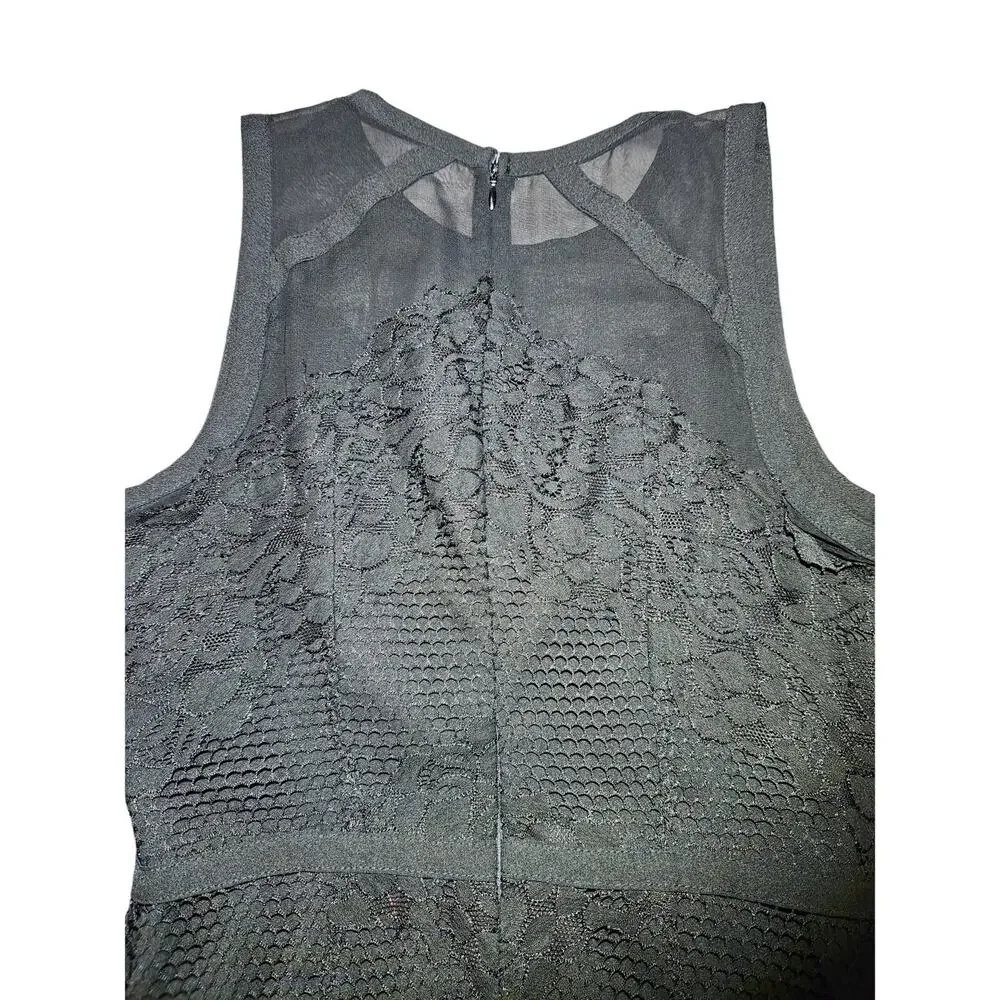 Adelyn Rae Womens Sheath Dress Black Floral Lace Crew Neck Sleeveless Zip Small